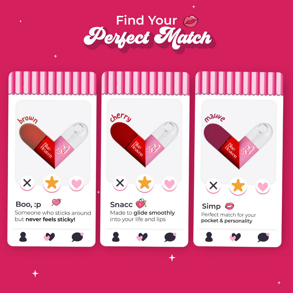 Blue Heaven Love Duo 2-In-1 Clear & Tinted Lip Gloss - Snacc (Clear + Cherry) | Grocsy