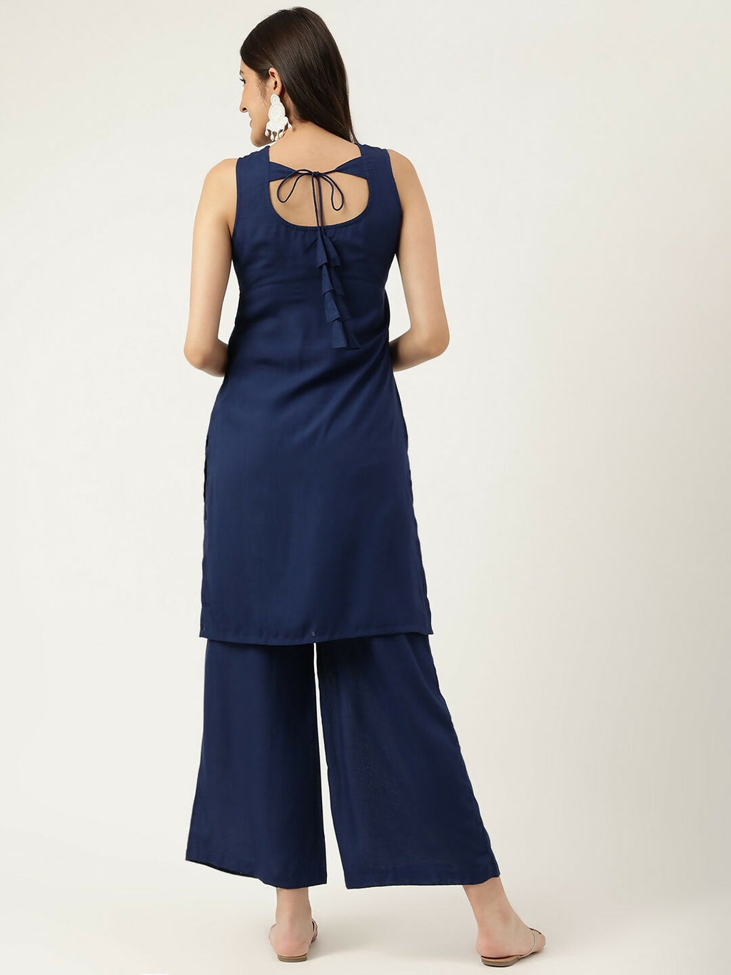 Joban Fashion Navy Blue Rayon and Embroidered Work Straight Kurta Bottom Set | Grocsy