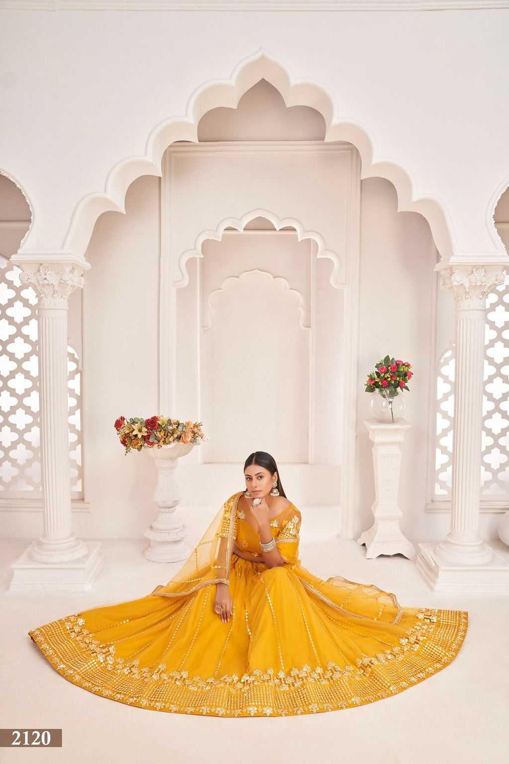 Eilara Women'S Mustard Yellow Butterfly Net Thread And Zari Sequence Embroidered Work Lehenga Choli For Party Wear | Grocsy