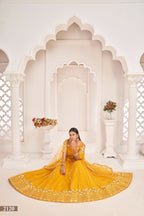 Eilara Women'S Mustard Yellow Butterfly Net Thread And Zari Sequence Embroidered Work Lehenga Choli For Party Wear | Grocsy
