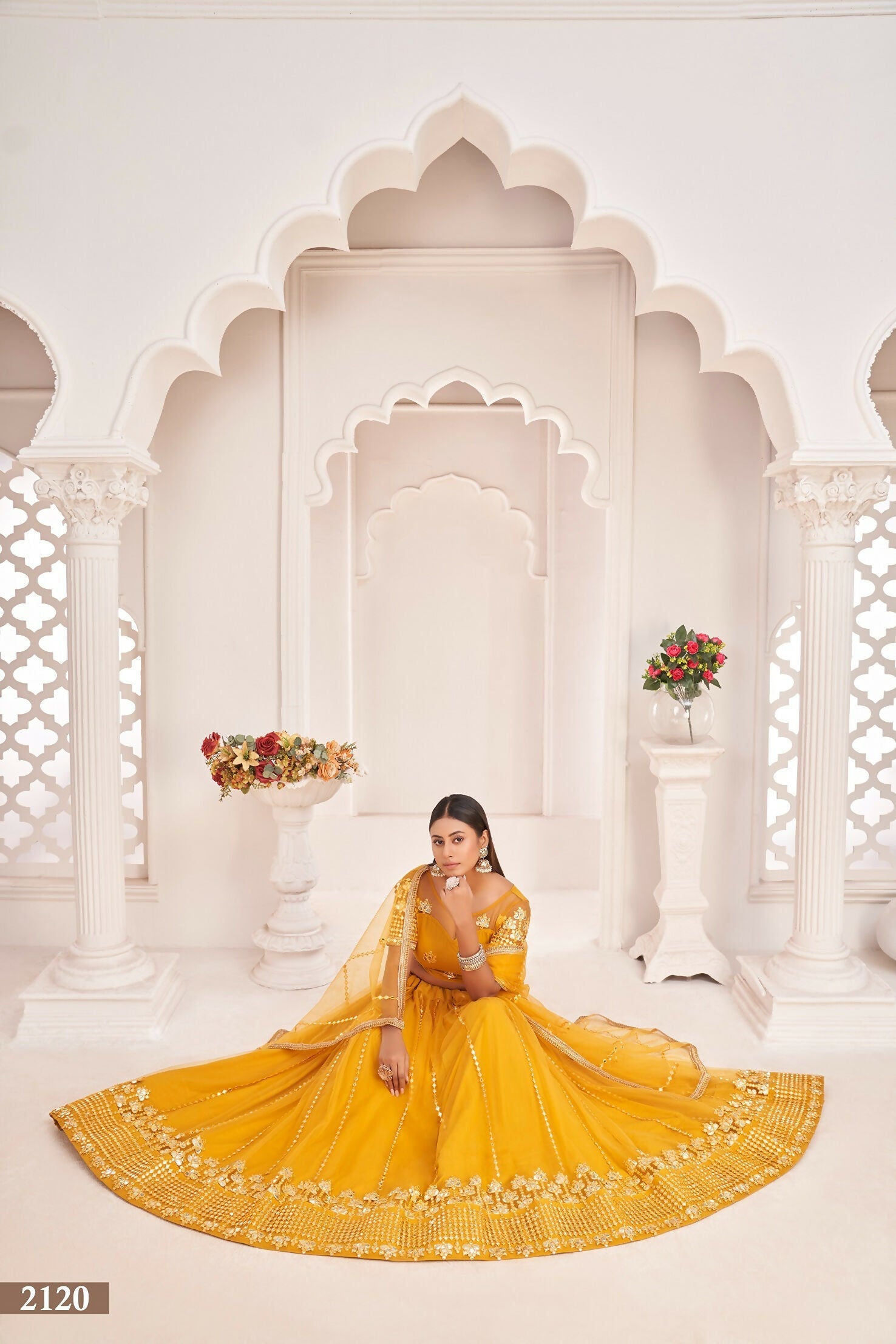 Eilara Women'S Mustard Yellow Butterfly Net Thread And Zari Sequence Embroidered Work Lehenga Choli For Party Wear | Grocsy