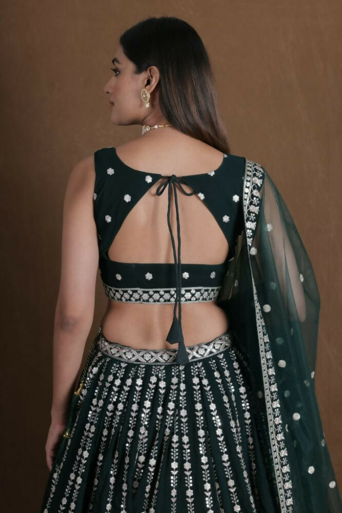 Bottlegreen Georgette Zari,Sequence Thread Embroidery Work Lehenga Choli - Jihu Culture | Grocsy
