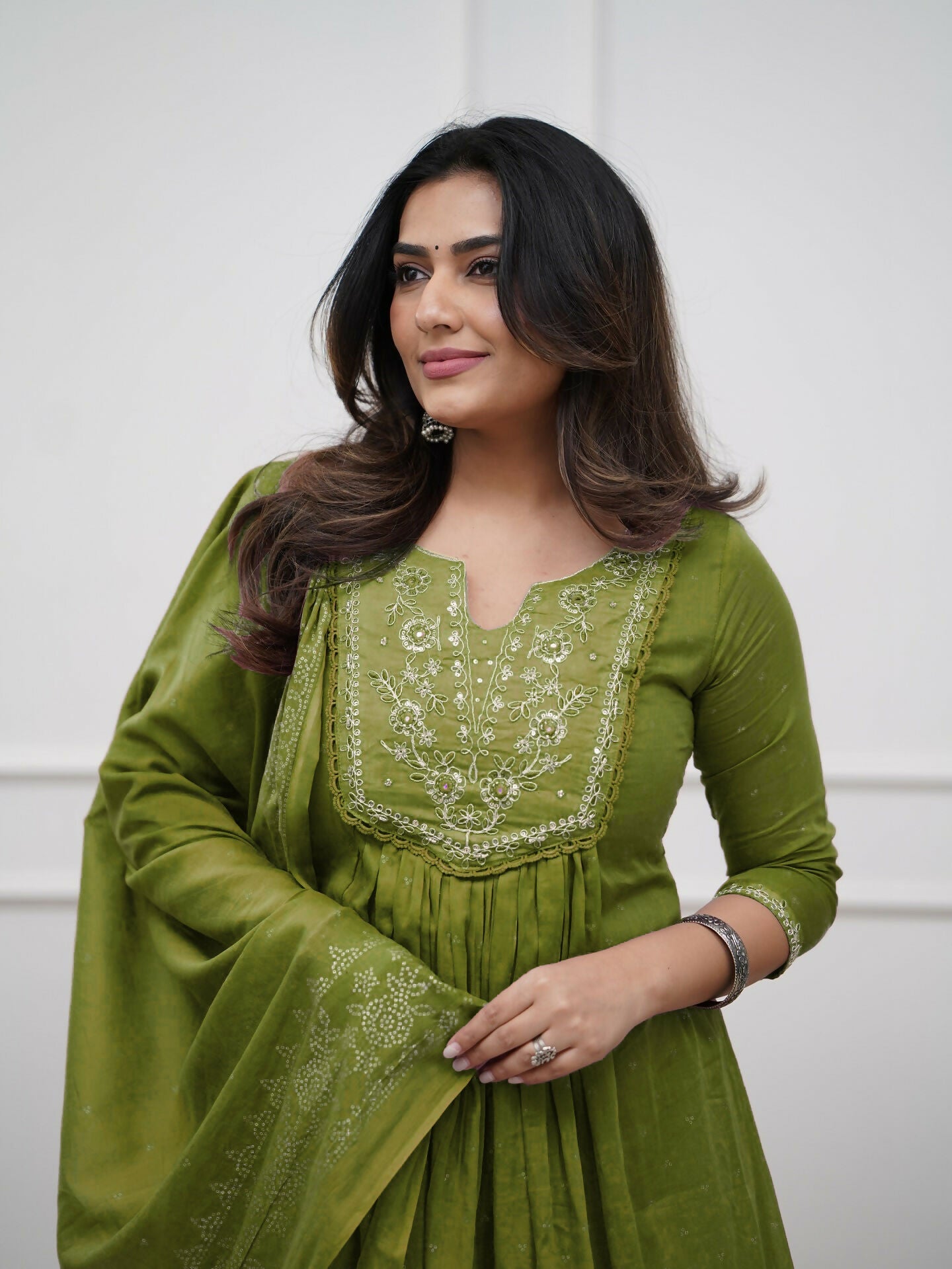 The52 Women's Beautiful Cotton Fabric Embroidery Work Straight Kurta Pant and Dupatta Set | Grocsy