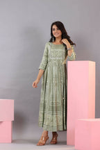 Juniper Women Olive Green Shantoon Floral Printed Maxi Dress | Grocsy