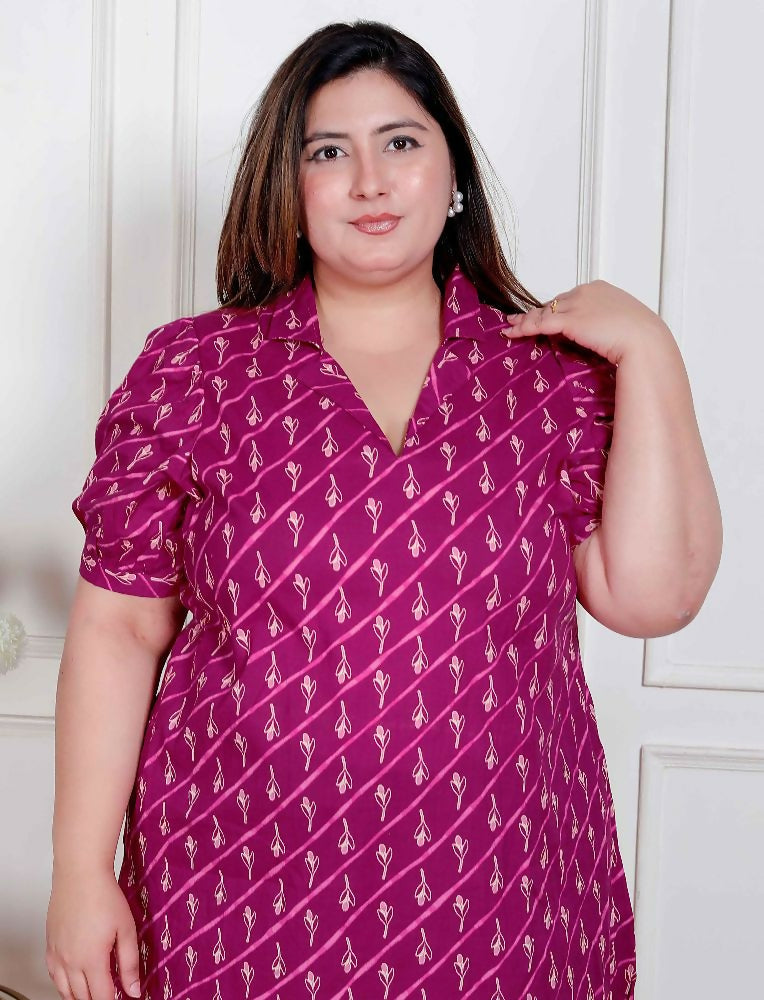 Miravan Plus Size Womens Magenta Floral Printed Cotton Dress With One Side Pocket | Grocsy
