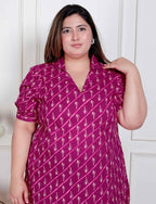 Miravan Plus Size Womens Magenta Floral Printed Cotton Dress With One Side Pocket | Grocsy