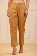 Juniper Women's Gold Cotton Twill Lycra Solid Straight Pant | Grocsy