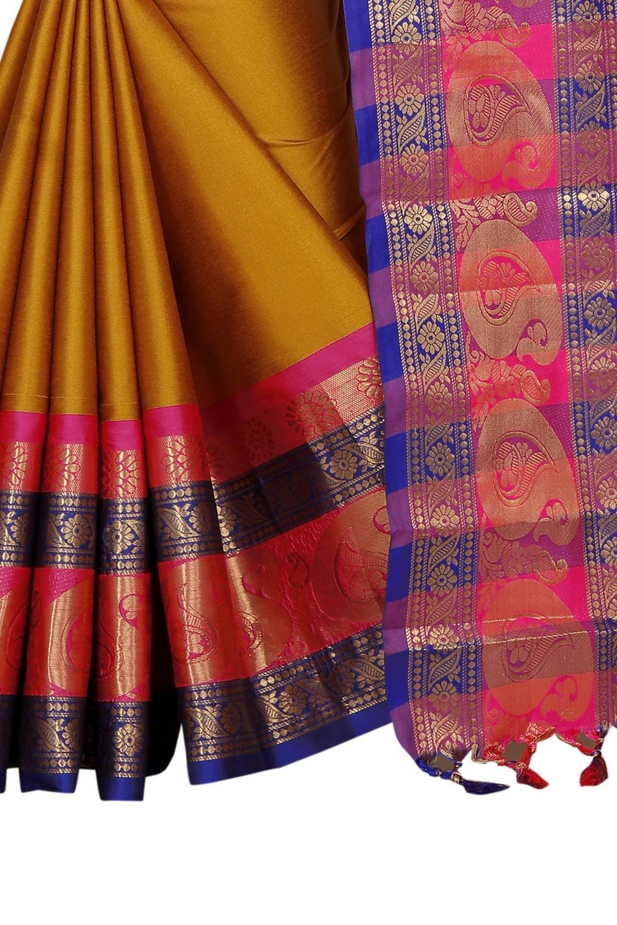 Vamika Banarasi Silk Mustard Weaving Saree | Grocsy