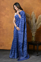 Very Much Indian Handblock Printed Cotton Saree With Natural Dyes - Indigo Blue | Grocsy