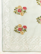 Green Organza Floral Embroidered Saree with Unstitched Blouse Piece - Roozal | Grocsy