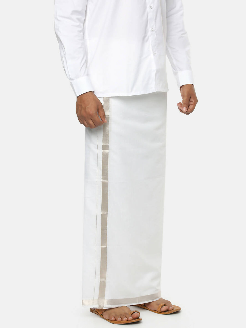Ramraj Cotton Mens Cotton Silver Jari Dhoti - White | Grocsy