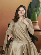 The52 Chiku Women's Beautiful Vichitra Silk Fabric Embroidered Work Flared Anarkali Pant and Dupatta Set | Grocsy