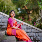DEIANA'S Beautiful Designer Golden zari Soft Lichi Silk Saree - Orange | Grocsy