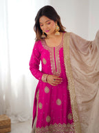 Lehenga Mart Designer Sharara Suit With Kurta, Sharara, Dupatta For Women-Pink | Grocsy