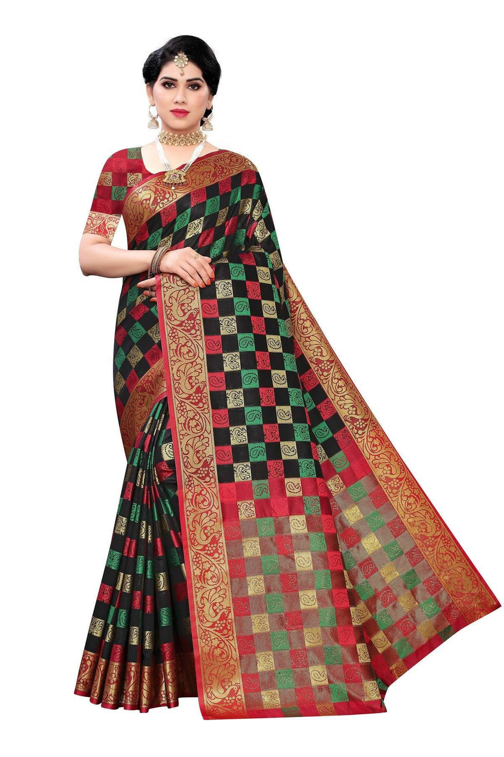 Vamika Banarasi Jaquard Traditional Black Weaving Saree | Grocsy