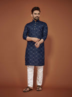 Anaita Navy Blue Embroidered Cotton Straight Kurta | Grocsy