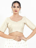 Joban Fashion Off White Silk Padded Blouse With Sweetheart Neck Elbow Sleeves | Grocsy