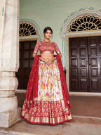 Vastranavya Exquisite Tussar Silk Lehenga Set With Perfect Floral And Patola Print Design Lehenga Choli - Red | Grocsy