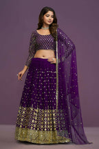 Purple Georgette Embroidery Sequence Work Lehenga Choli Set - Jihu Culture | Grocsy
