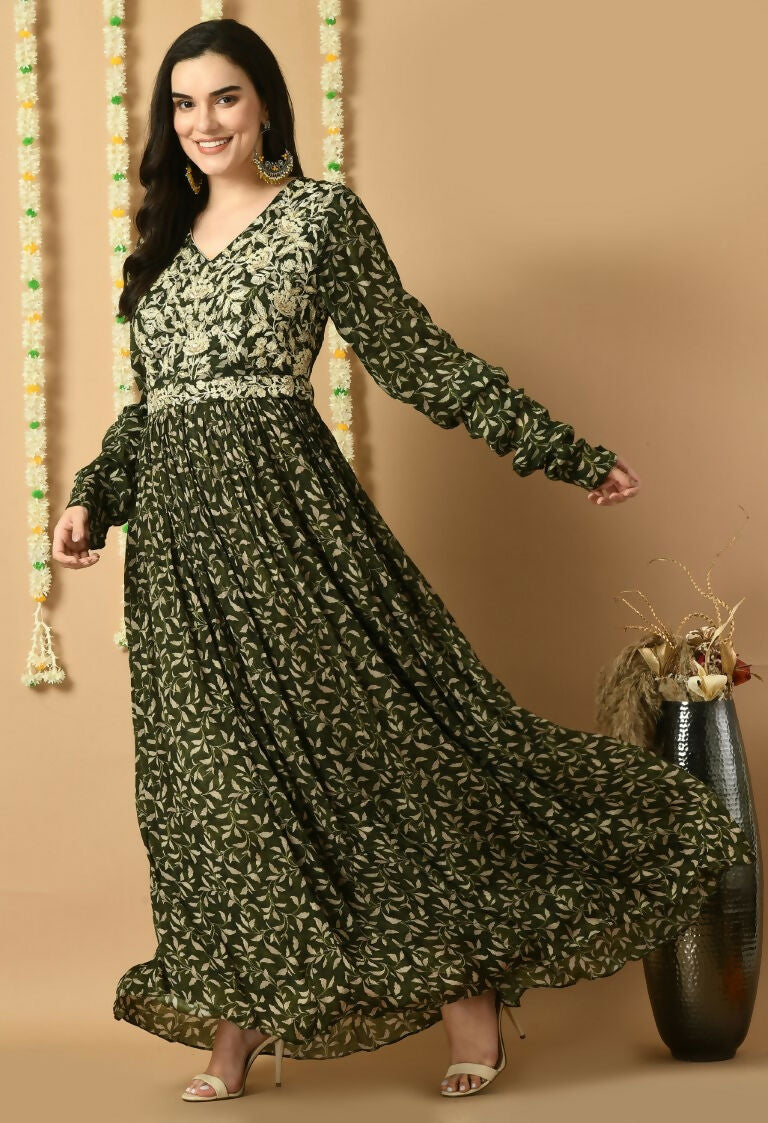 Joban Fashion Green Chinnon Kurta Set | Grocsy