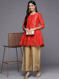 Ahalyaa Womens Red Colour Chanderi Printed Tunic | Grocsy