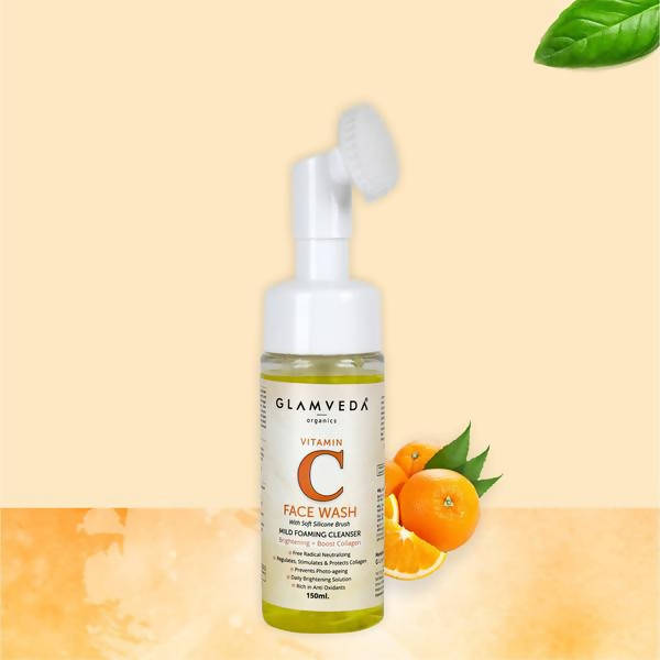 Glamveda Active Vitamin C Brightening & Collagen Boost Foaming Face Wash With Soft Silicone Brush | Grocsy
