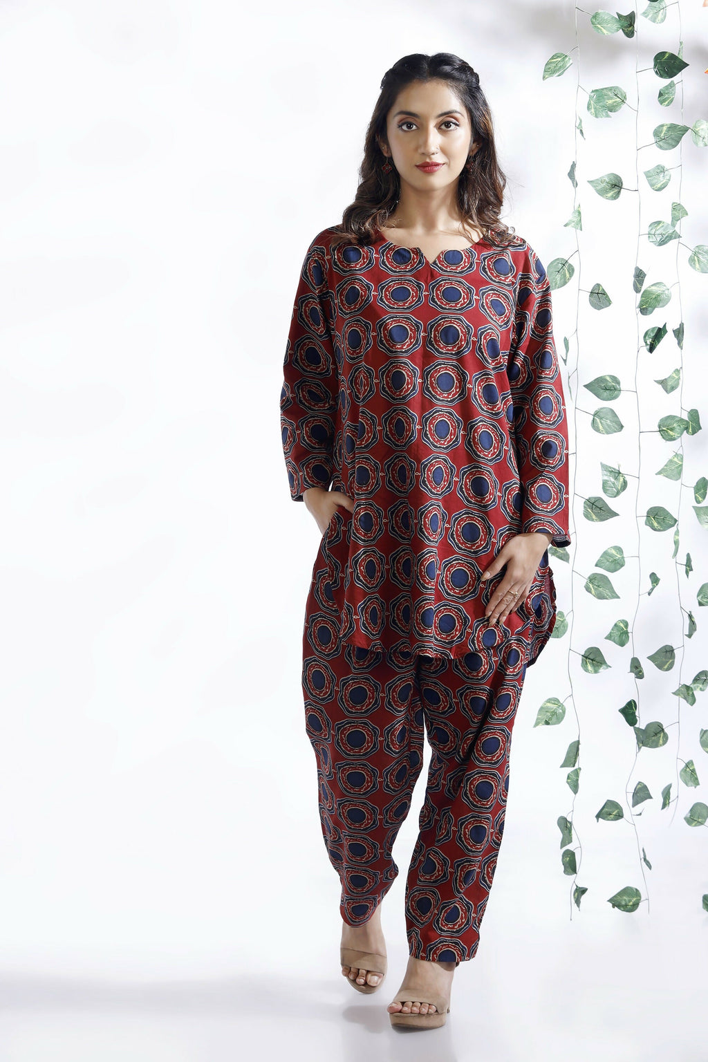Breathables Abstract Cotton Co-Ord Set – Red | Grocsy