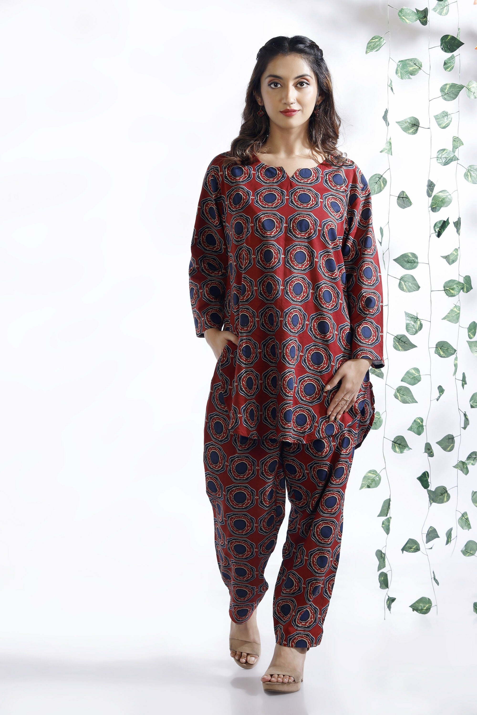 Breathables Abstract Cotton Co-Ord Set – Red | Grocsy