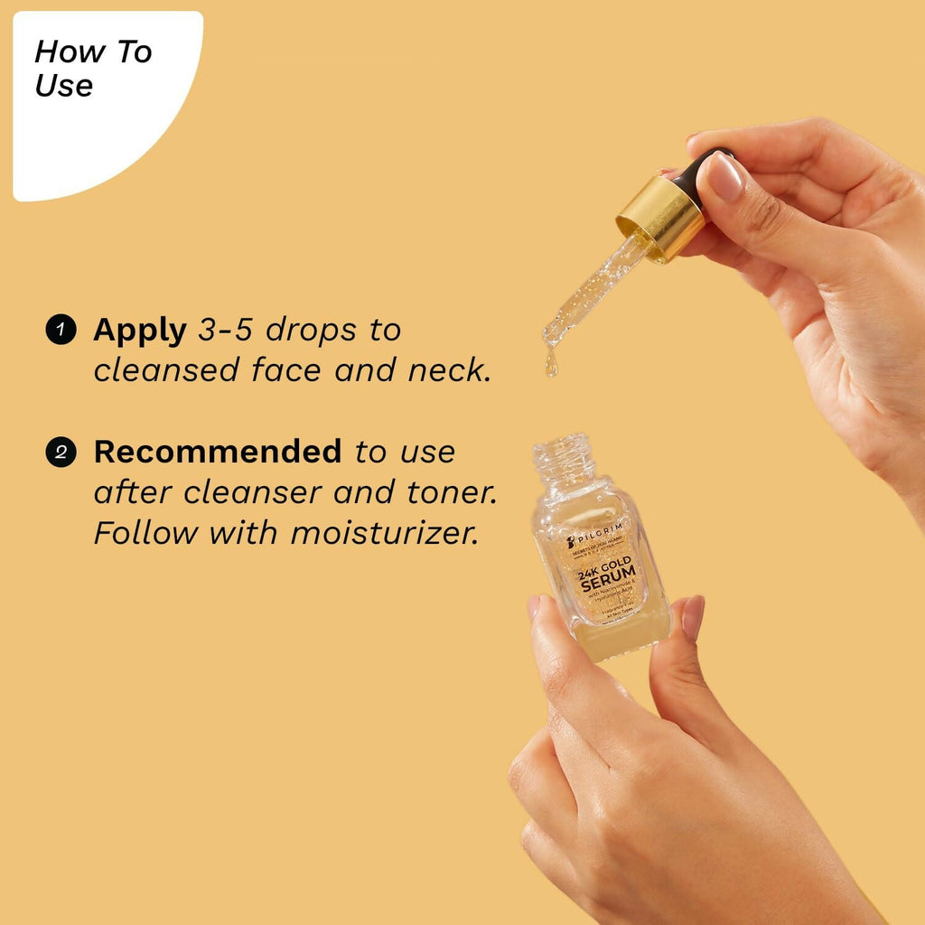 Pilgrim 24K Gold Face Serum With Niacinamide & Hyaluronic Acid, Dewy Primer For Face Make-Up - Korean Skin Care | Grocsy