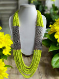 Inhanns Saree Shobha Statement Necklace - Neon Green Necklace | Grocsy