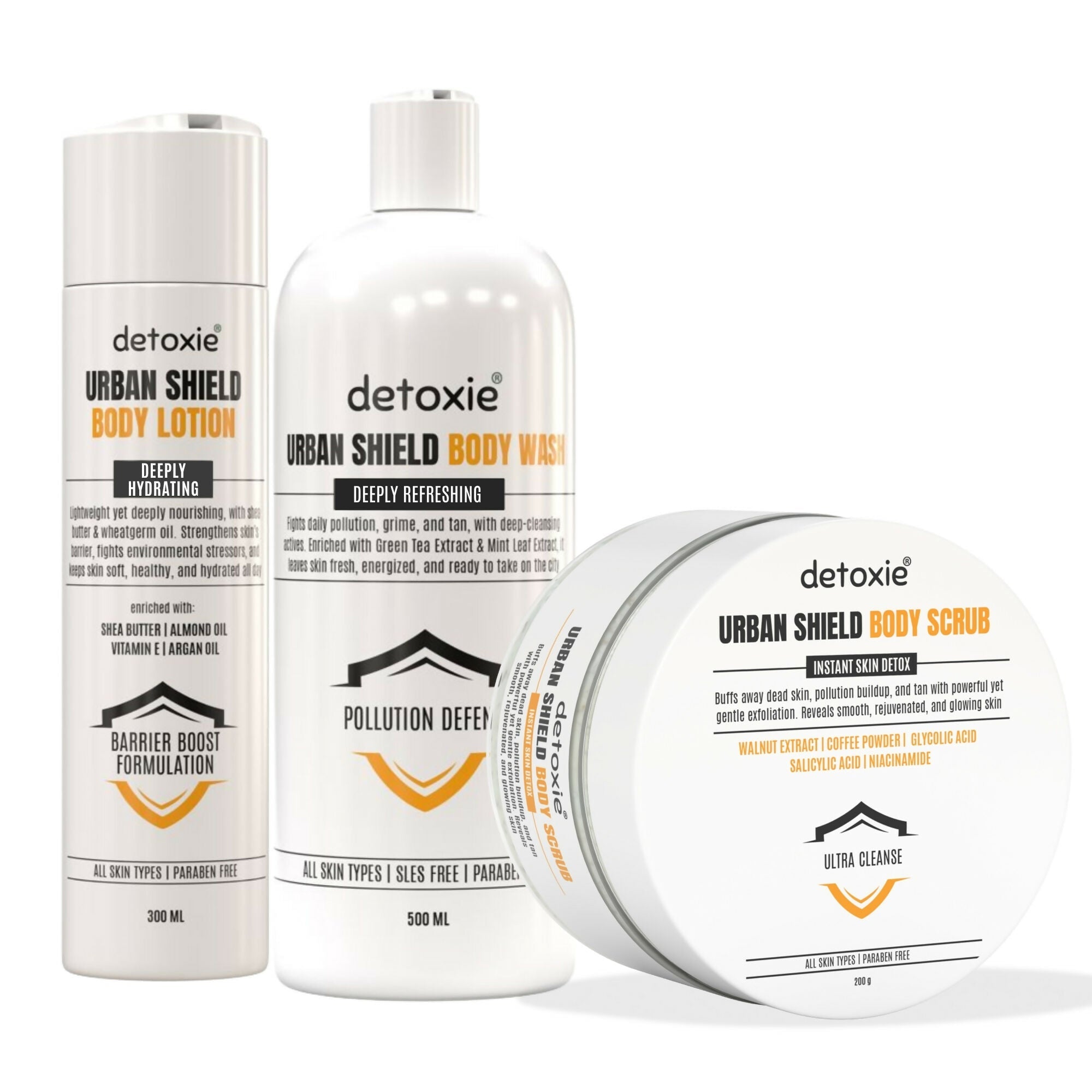 Detoxie Body Wash Lotion & Scrub Combo - Urban Shiled | Grocsy