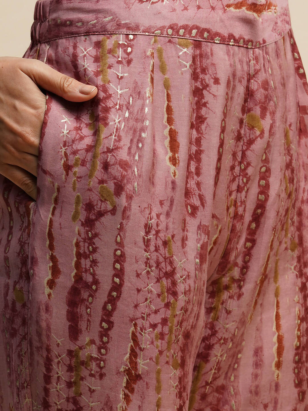 Pink Poly Cotton Tie and dye Printed Top with Matching Trouser - Shivani | Grocsy