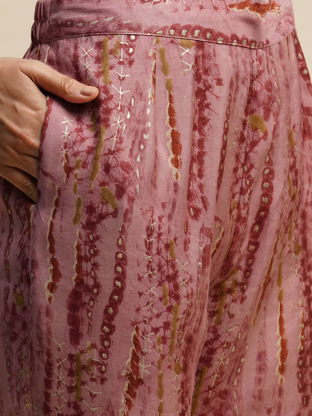 Pink Poly Cotton Tie and dye Printed Top with Matching Trouser - Shivani | Grocsy