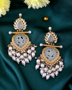 VOJ Gold-Polished White Colour Drop And Dangle Statement Earrings