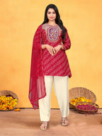 Joban Fashion Red Cotton Premium Pure Viscose Print Dola With Handwork Kurta set | Grocsy