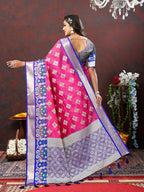 Lorenvalley Fashion Pink Organza Silk Woven Design with Meenakari Weaving Saree | Grocsy