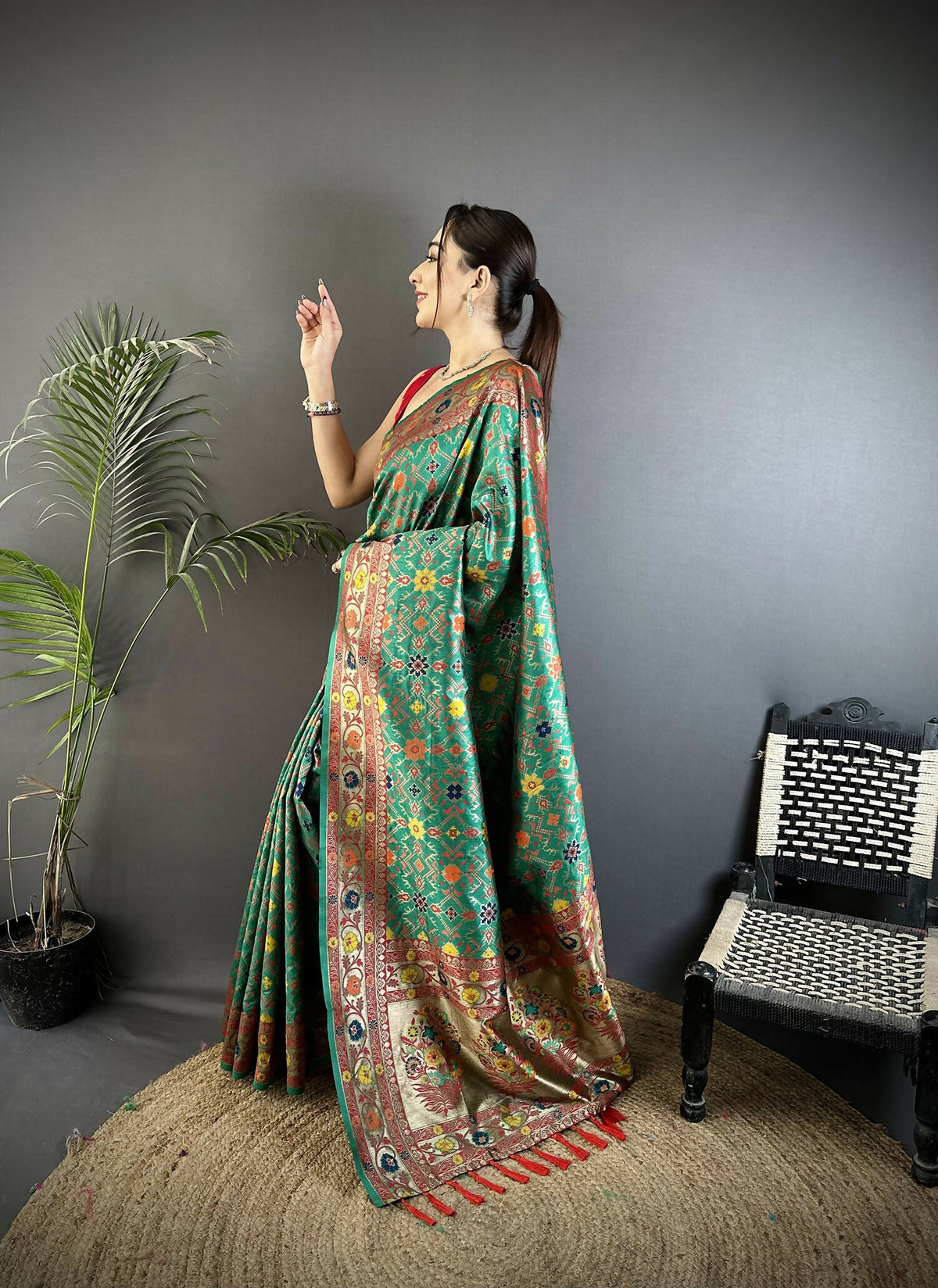 Joban Fashion Green Banarasi Soft Silk Woven Saree | Grocsy