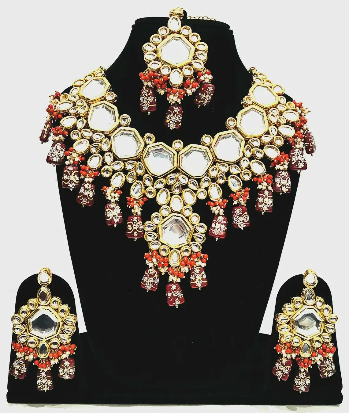 Joban Fashion Hand Made High Quality Gold Plated Base Metal Alloy Kundan Stone Studded Kundan Jewellery Set | Grocsy