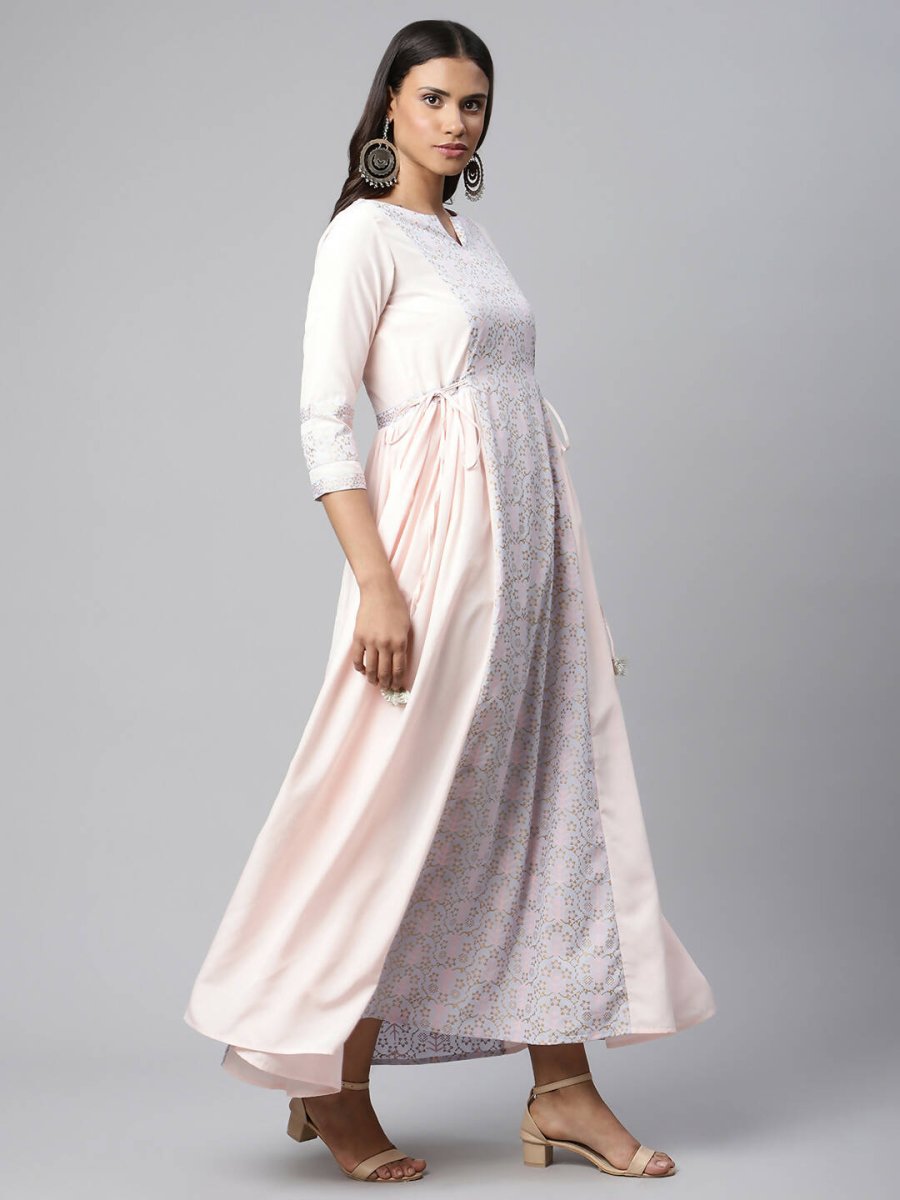 Ahalyaa Women Pink Crepe Khari Print Dress | Grocsy