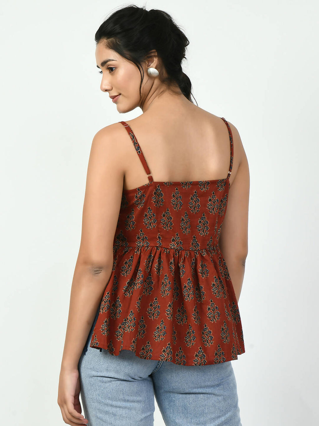 Myshka Women's Rust Ethnic Motifs Printed Top | Grocsy