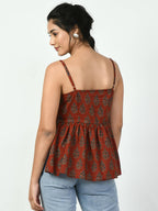Myshka Women's Rust Ethnic Motifs Printed Top | Grocsy