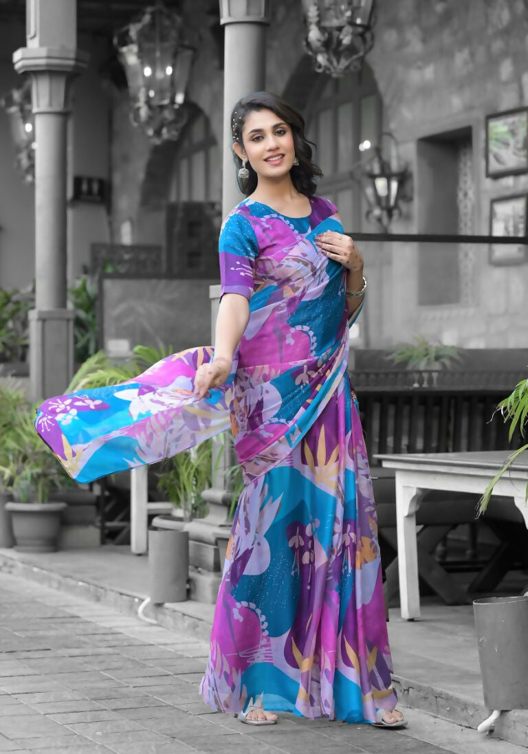 stylish Casual Multi Imported georgette Ready to Wear Fancy Saree - Ashwini | Grocsy