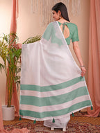 Shree Shyam Fashion The White Loom White Linen Cotton Saree | Grocsy
