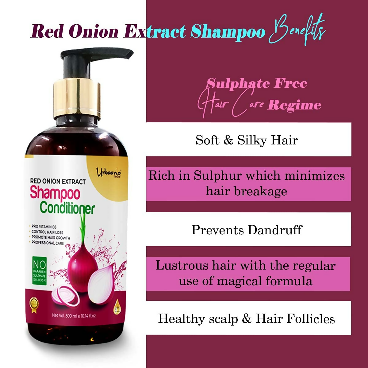 Urbaano Herbal Onion Oil + Shampoo & Conditioner Hair Care Set | Grocsy