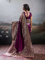 Shree Shyam Fashion Wine Silk Blend Saree | Grocsy