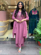 The52 Peach Women's Gorgeous Embroidered Cotton Fabric Straight Kurta Pant with Dupatta Set | Grocsy