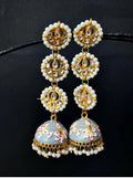 Joban Fashion Women White Meenakari Dome With Three Tops Drop Earring | Grocsy