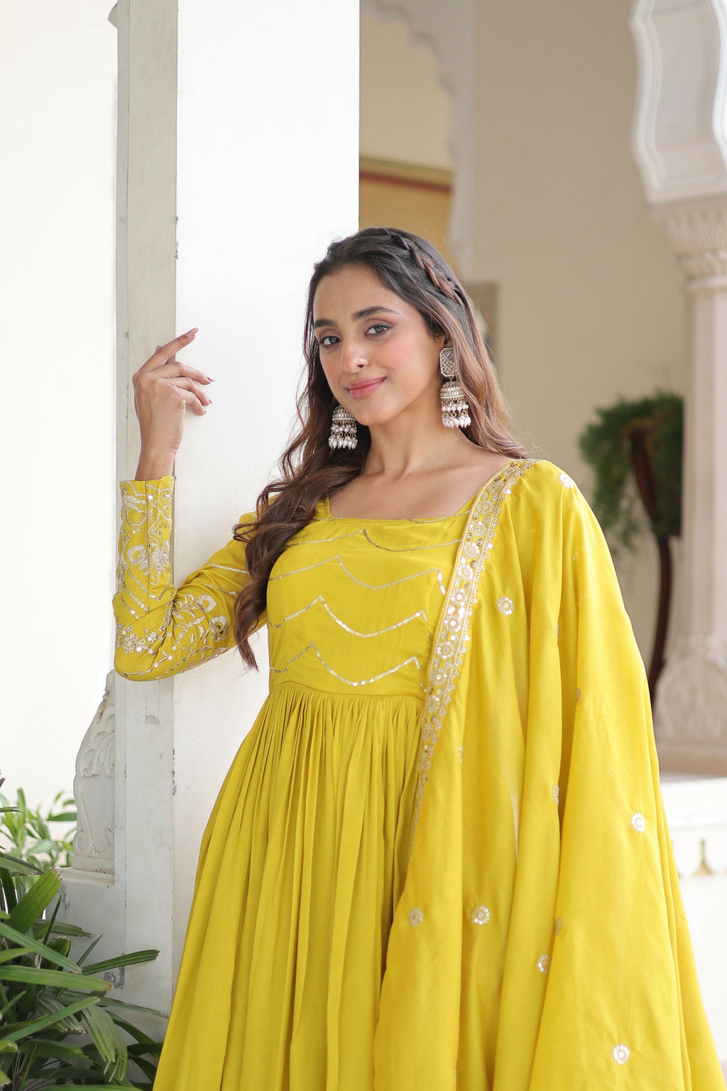 Joban Fashion Yellow Readymade Kurta Set With Sequence embroidery Work | Grocsy