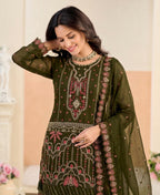 KC Mahendi Pakistani Crunchy Silk Heavy Salwar Kameez For Women | Grocsy