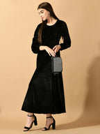 Myshka Women's Black Fit and Flare Party Dress | Grocsy